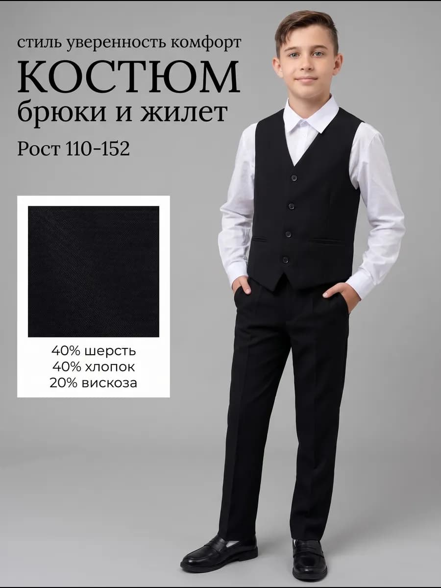 Костюм школьный классический брюки и жилет
