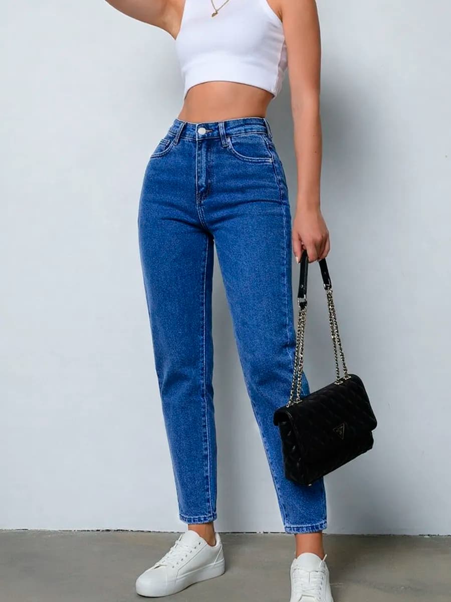 Прямые джинсы мом с высокой посадкой бананы - фото 1