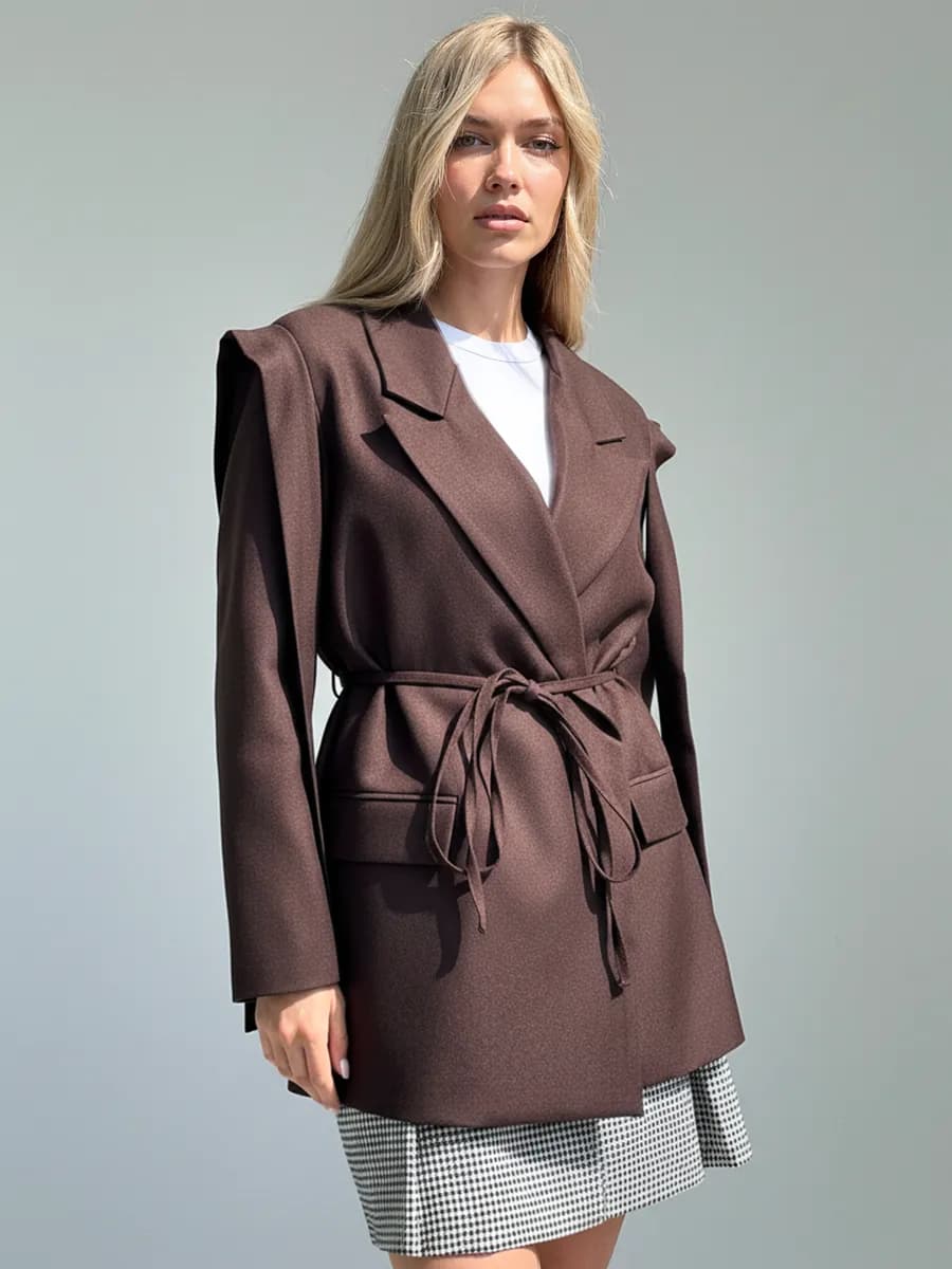 Пиджак оверсайз удлиненный приталенный с завязками