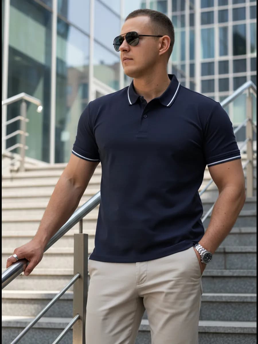 Футболка поло мужское хлопок с коротким рукавом