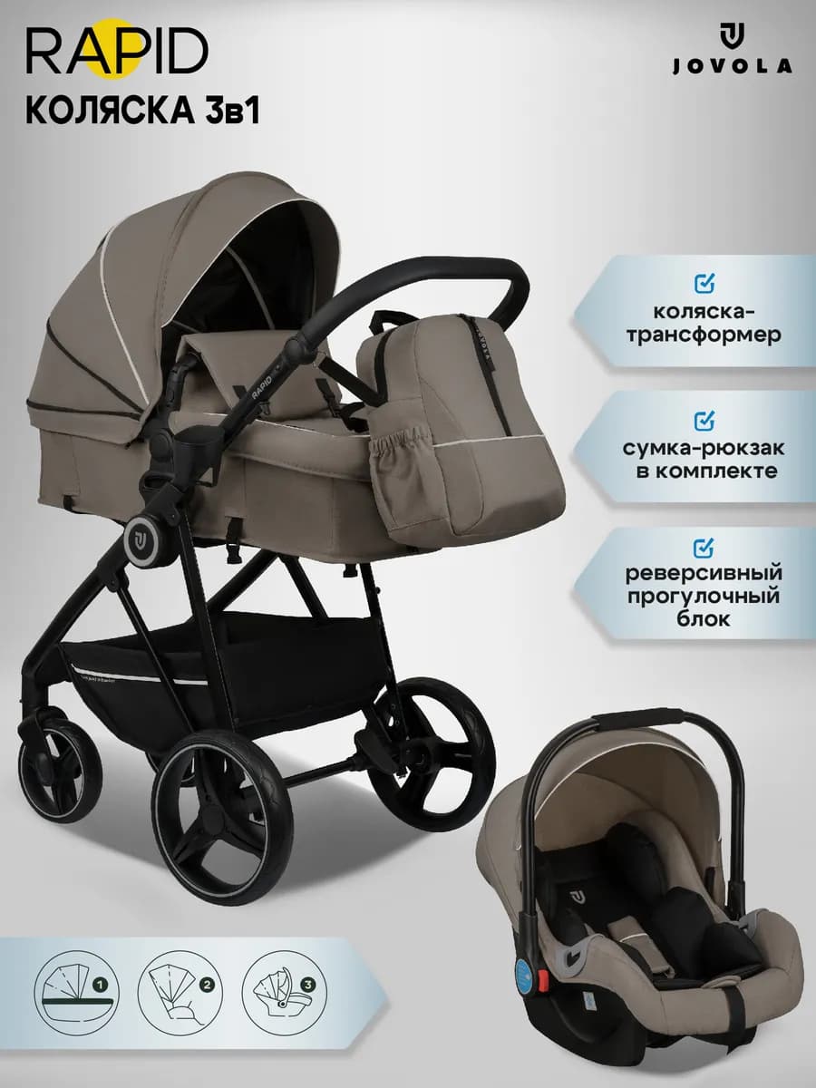 Коляска трансформер для новорожденных 3 в 1 Rapid