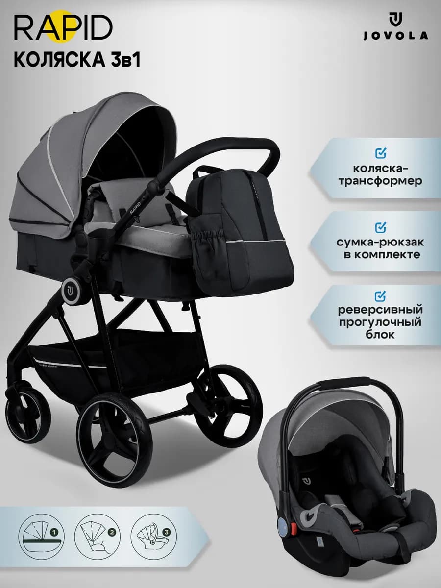 Коляска трансформер для новорожденных 3 в 1 Rapid