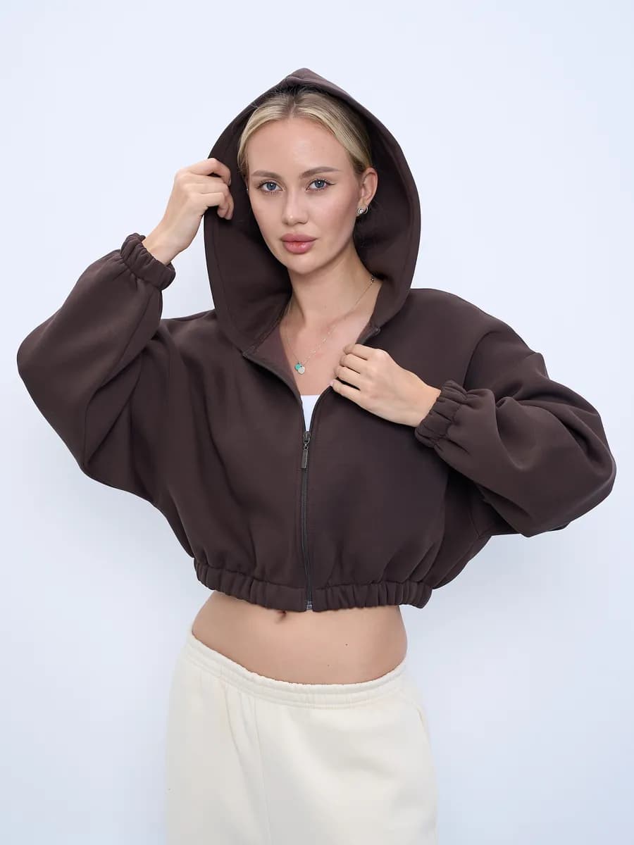 Толстовка укороченная оверсайз с начесом на молнии