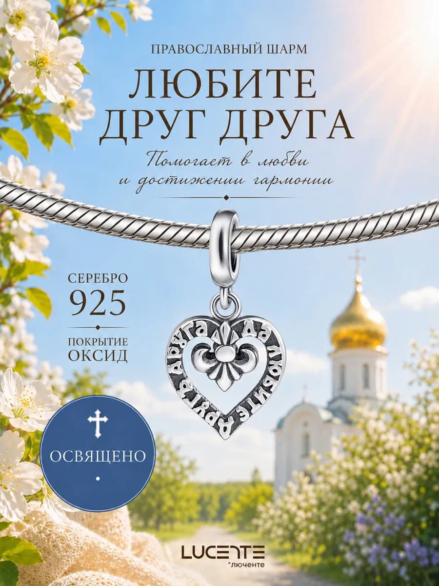Шарм подвеска Любите друг друга, серебро 925