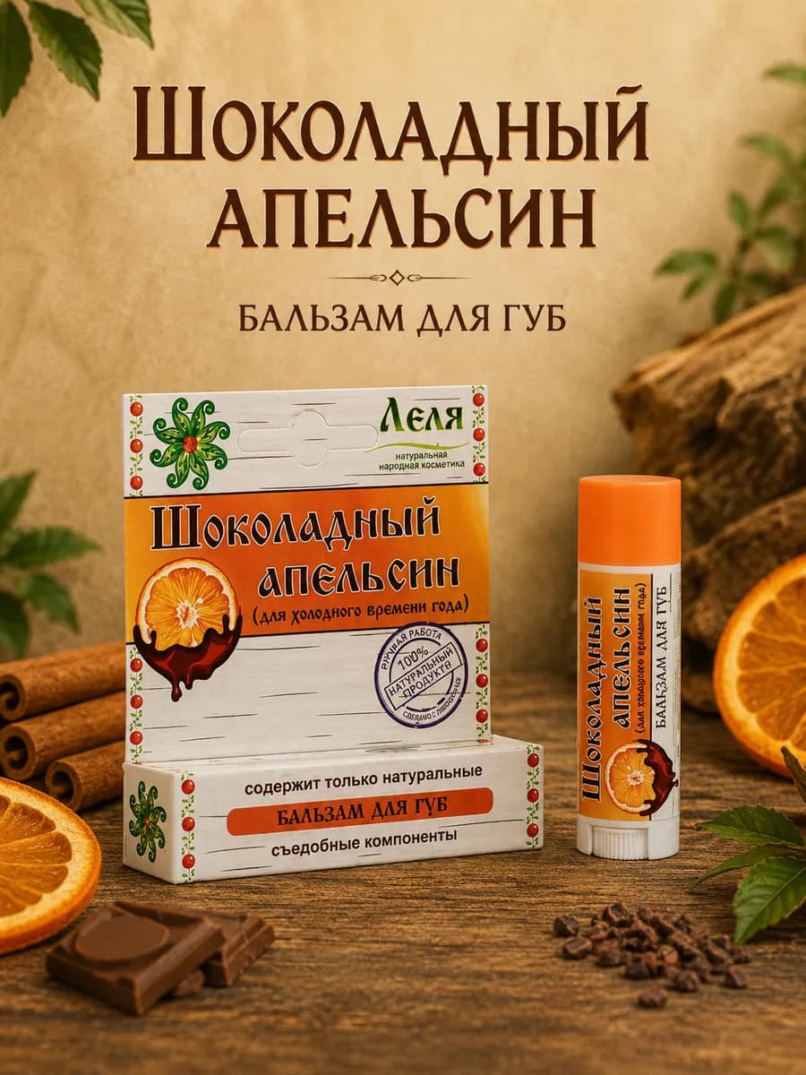 Натуральный бальзам для губ Шоколадный апельсин Леля
