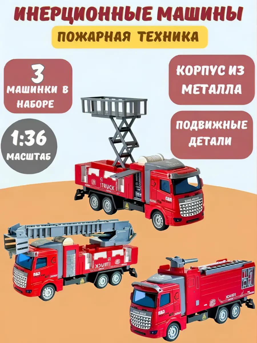 Инерционные машинки набор Пожарная техника 1 36