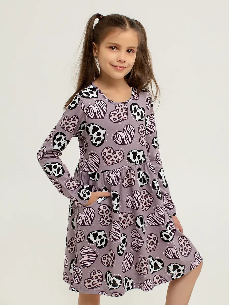 Платье с длинным рукавом трикотажное в садик