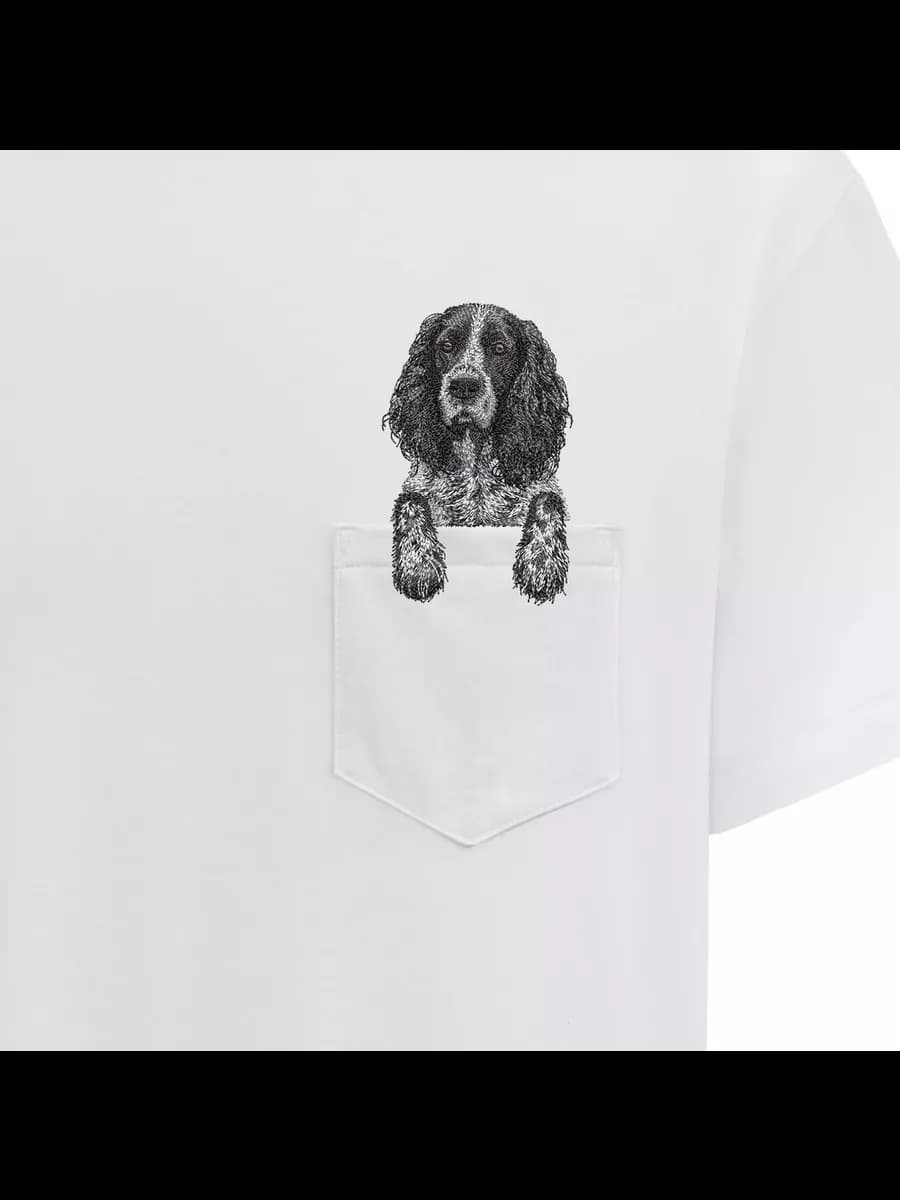 Футболка белая с вышивкой Русский охотничий спаниель