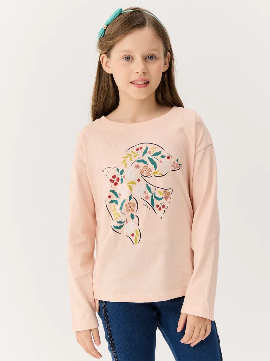 Лонгслив трикотажный базовый с принтом оверсайз