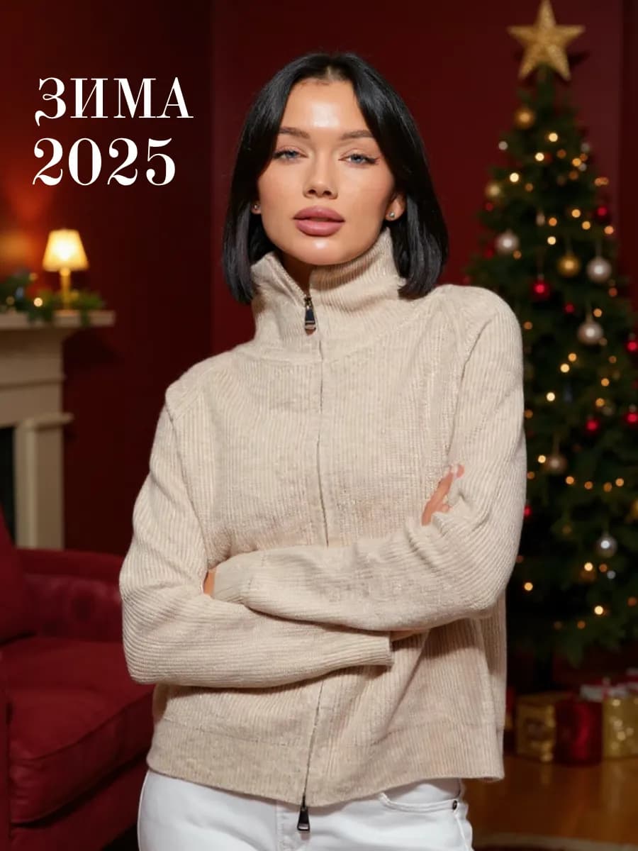 Свитер с горлом на молнии вязаный теплый оверсайз