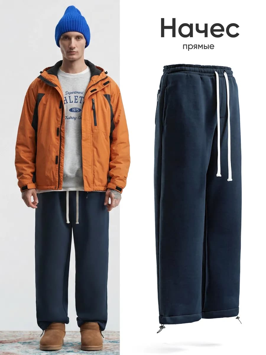 Утепленные прямые спортивные брюки с начесом