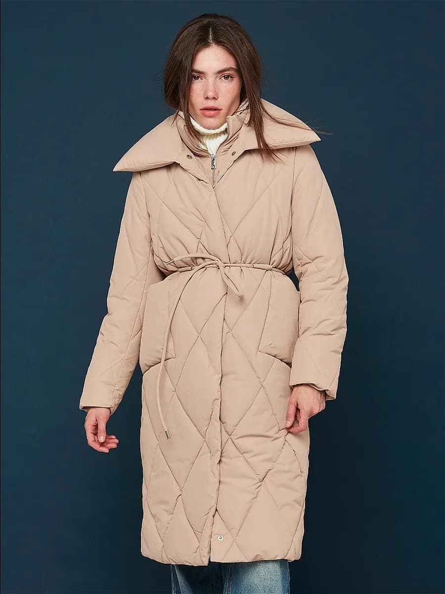 Модный Пуховик - пальто демисезонное длинное с поясом