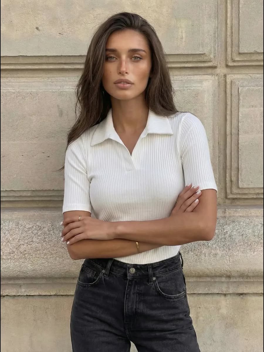 Футболка поло базовая в рубчик с коротким рукавом Old Money