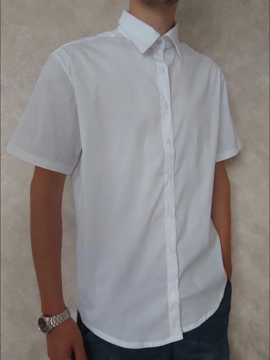 Рубашка белая с коротким рукавом - фото 1