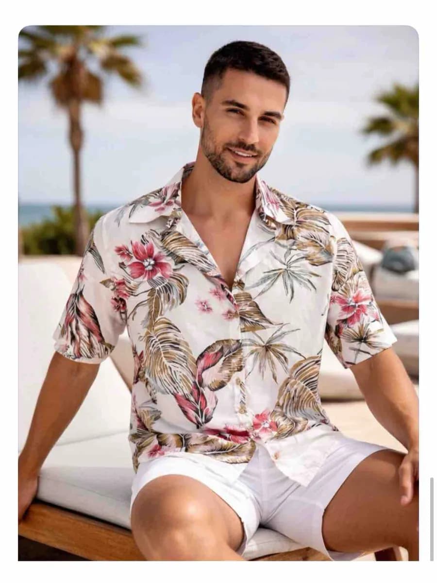 Рубашка пляжная гавайская с коротким рукавом - фото 1