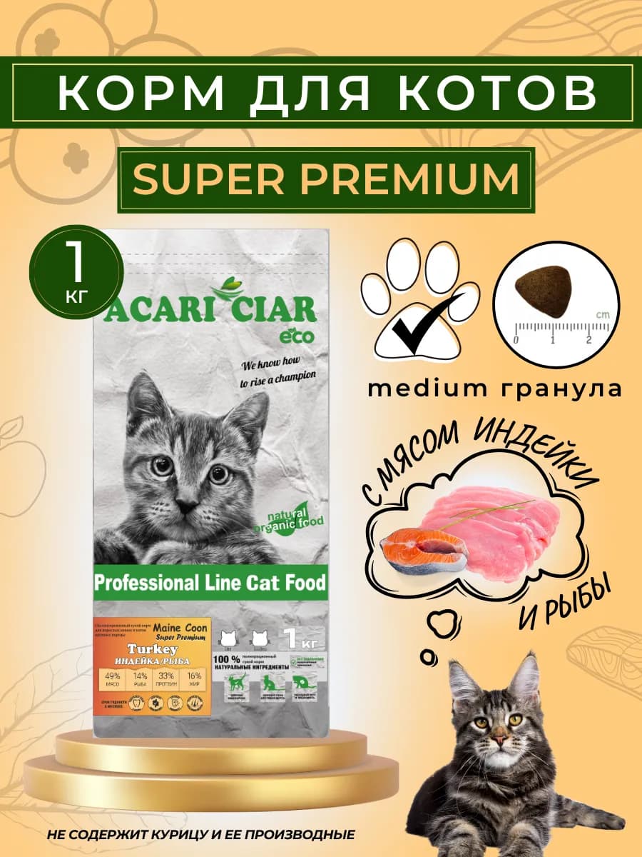 Сухой корм для кошек Maine Coon Turkey с индейкой