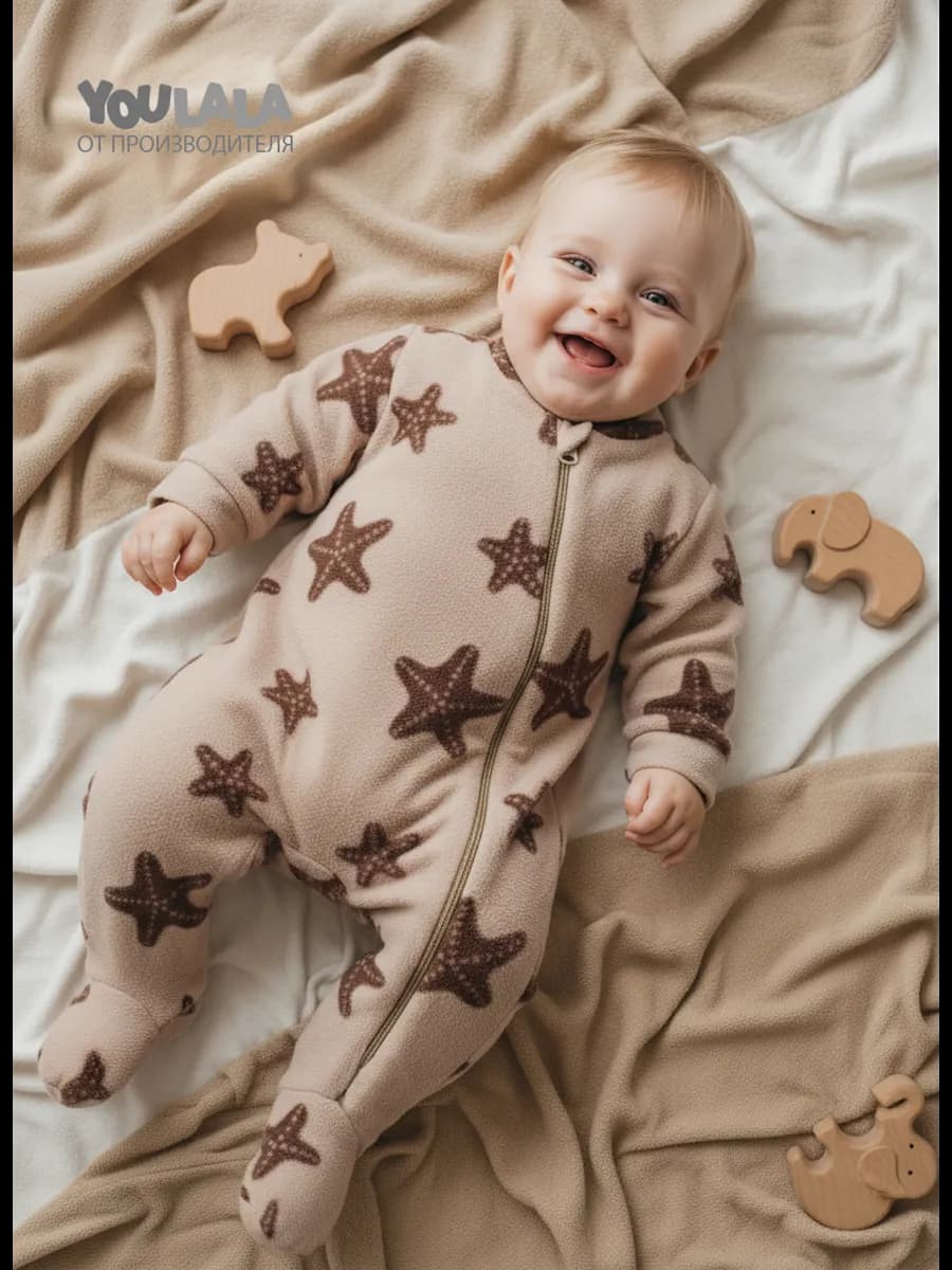 Комбинезон флисовый для малыша с закрытыми ножками