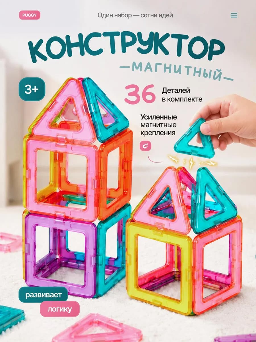 Магнитный конструктор 36 деталей