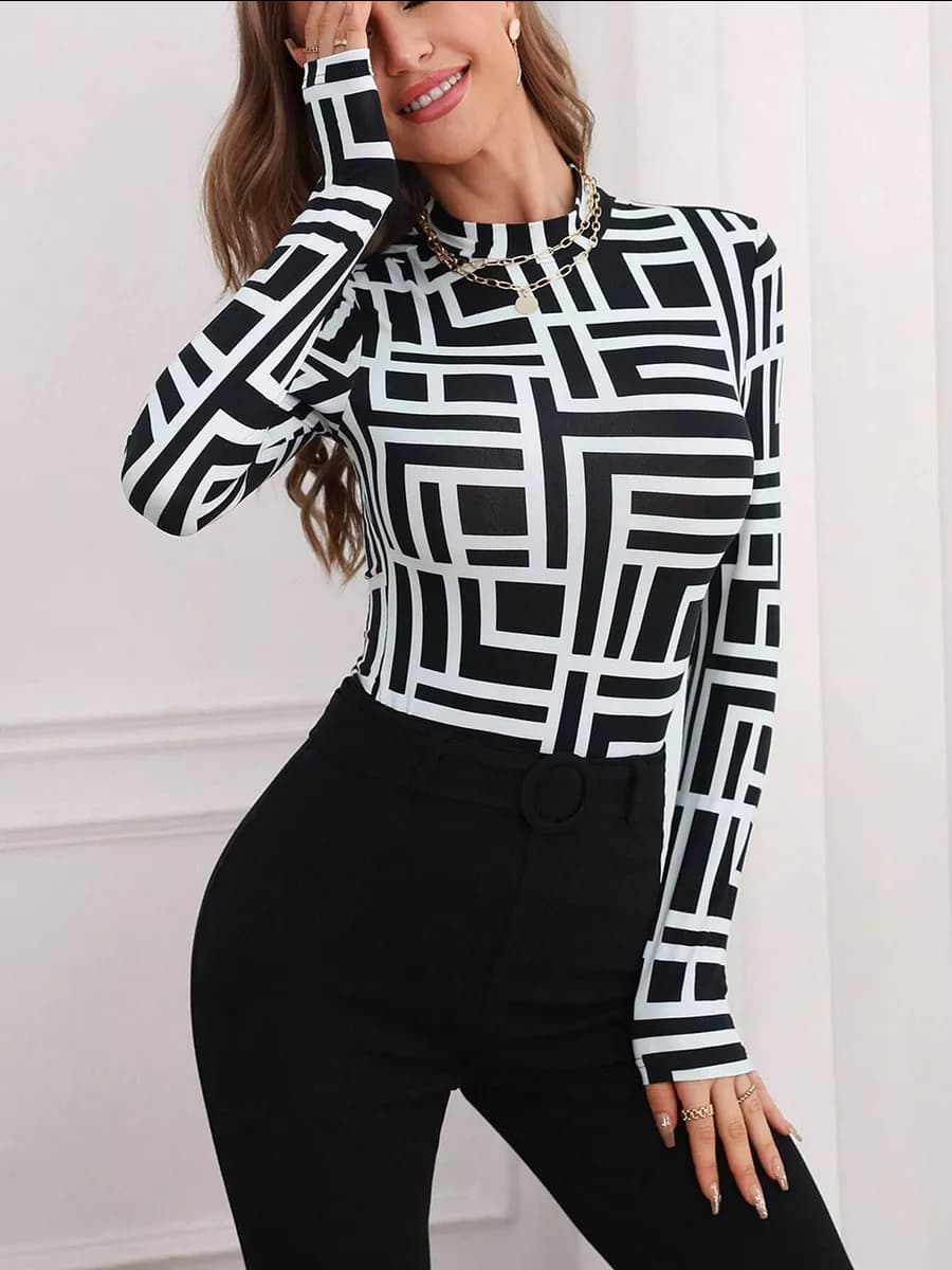 Лонгслив облегающий c принтом