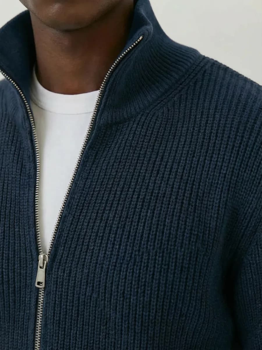 Классический кардиган на молнии с воротником - фото 1