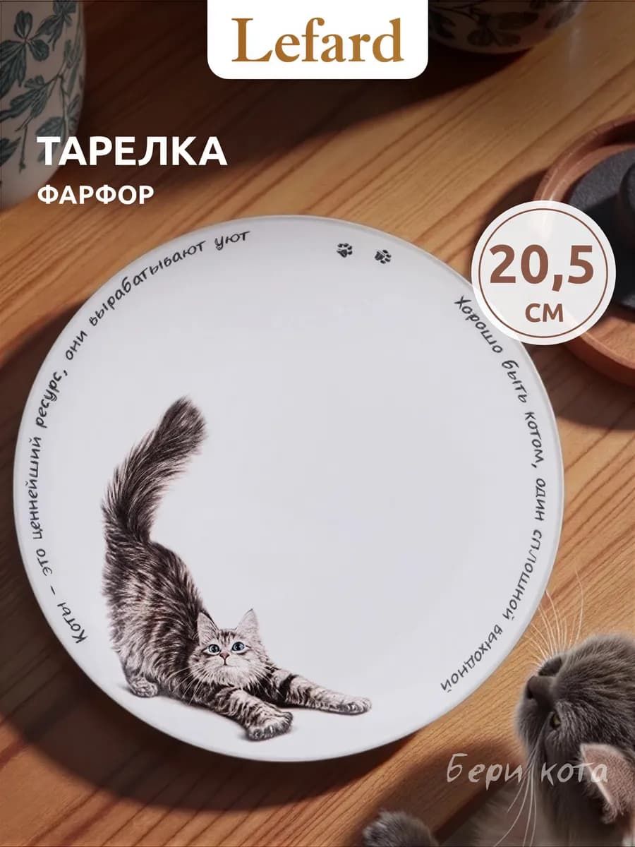 Тарелка закусочная фарфоровая "Бери кота" 20,5 см