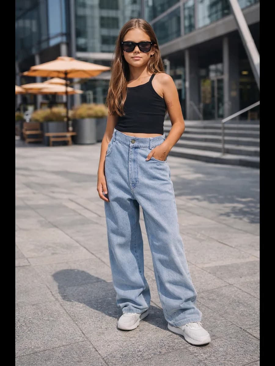 Джинсы школьные широкие трубы подростковые