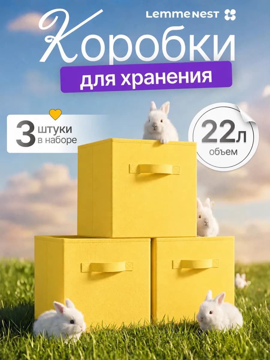 Коробки для хранения вещей желтый 3 шт
