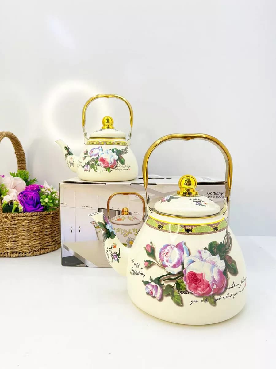 Набор Чайник для плиты эмалированный мраморный 3 3л