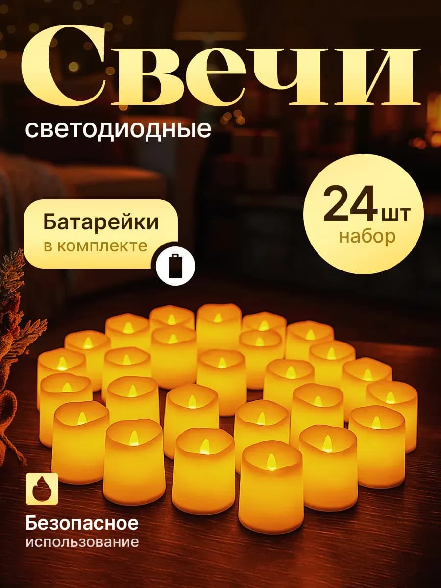 Свечи светодиодные на батарейках 24 шт