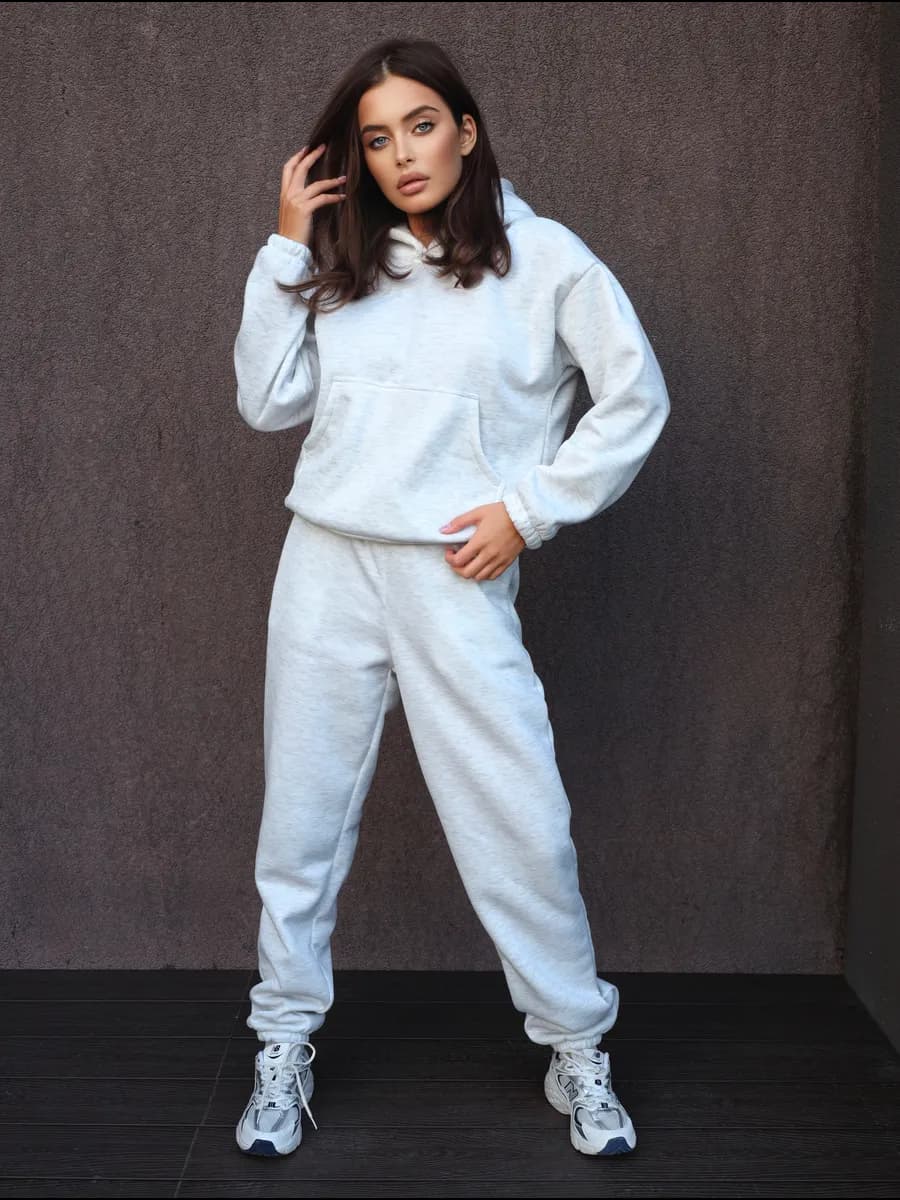 Теплый костюм с начесом оверсайз больших размеров - фото 1