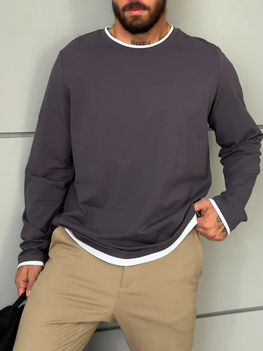 Лонгслив футболка хлопковый трикотажный многослойный