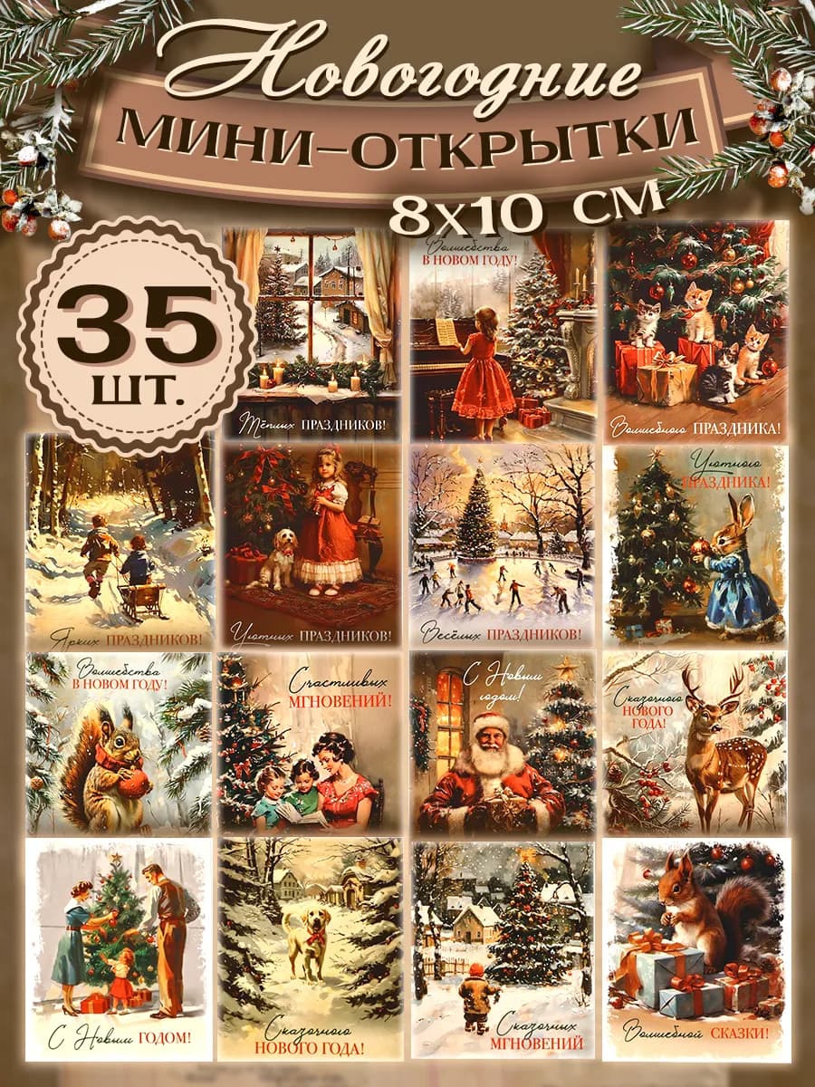 Новогодние мини открытки для подарка на новый год 2026