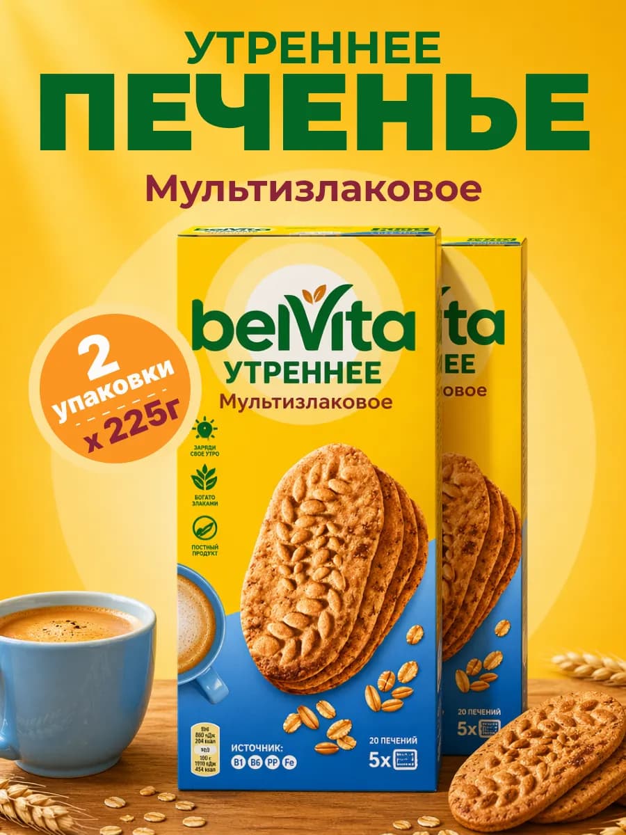 Печенье в коробках утреннее со злаковыми хлопьями 2шт 225г