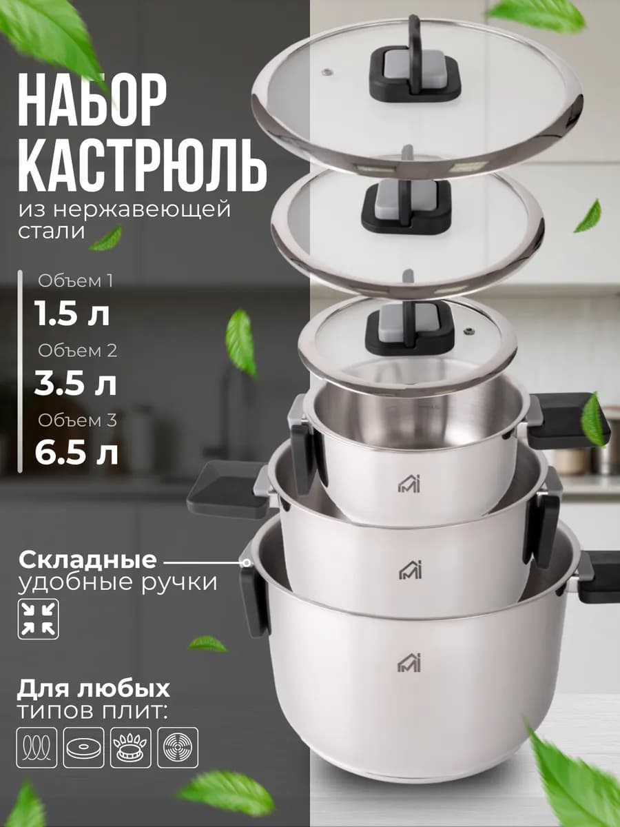 Набор кастрюль с крышками нержавейка