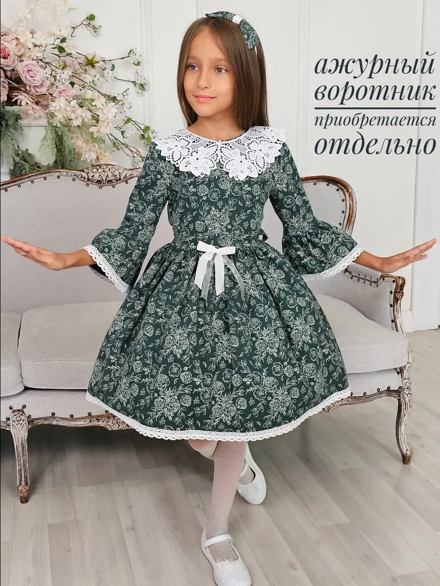 Платье зеленое праздничное и повседневное из фланели