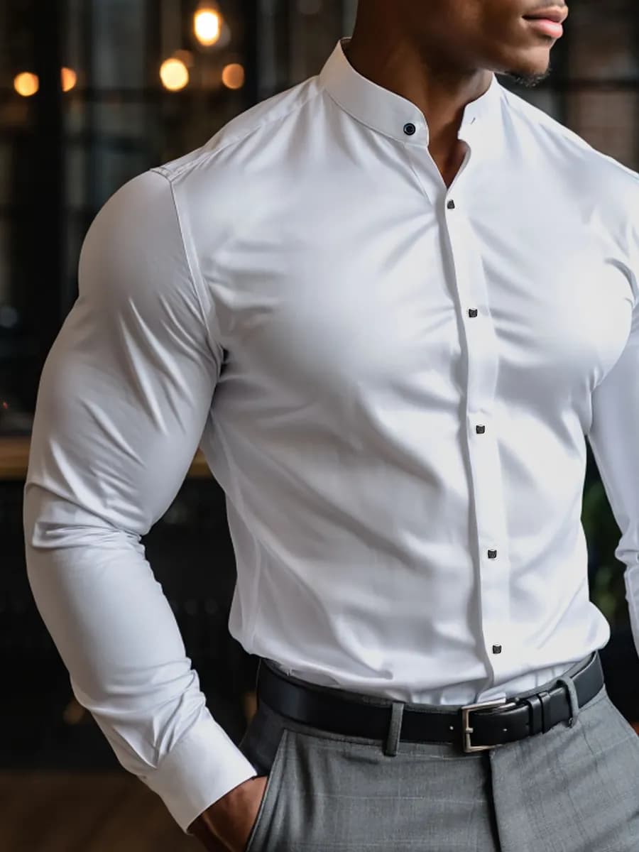 Рубашка классическая приталенная с воротником стойкой