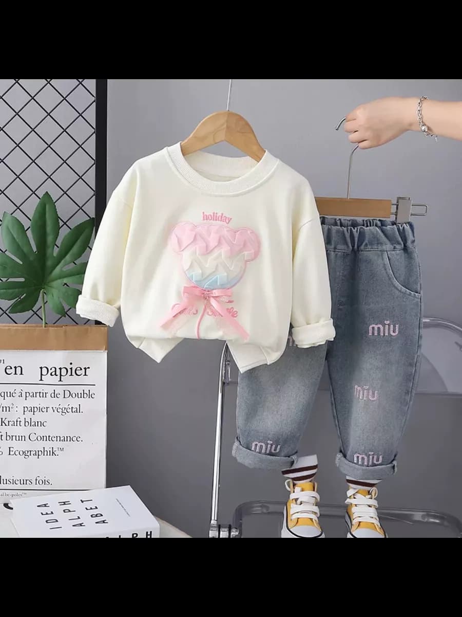 Костюм для малышей девочки комплект с джинсовыми брюками