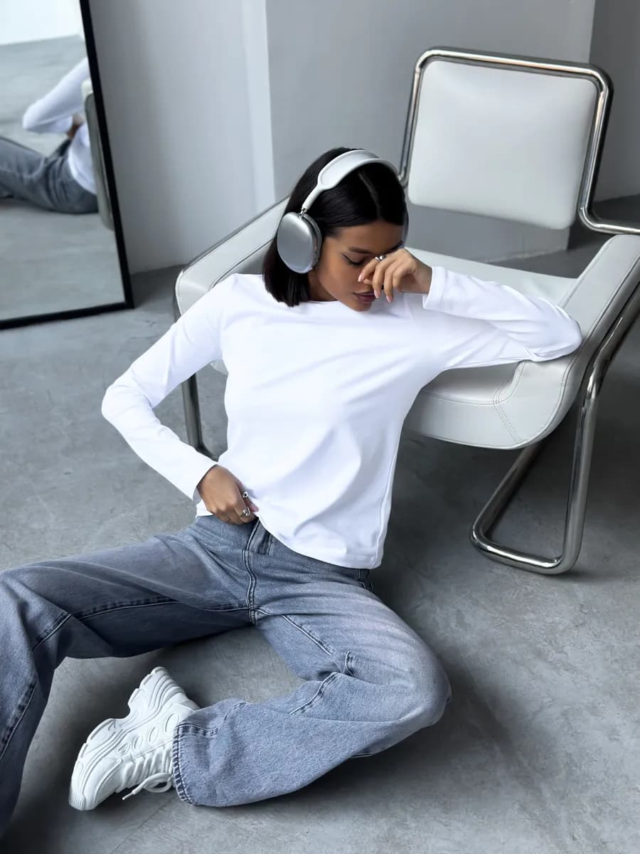 Лонгслив белый базовый хлопок