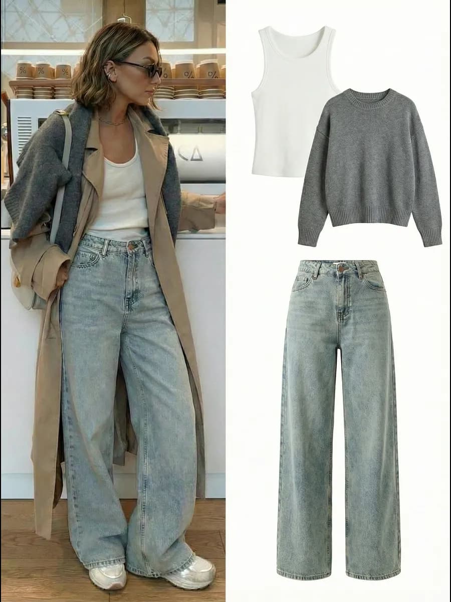 Джинсы широкие трубы с высокой посадкой