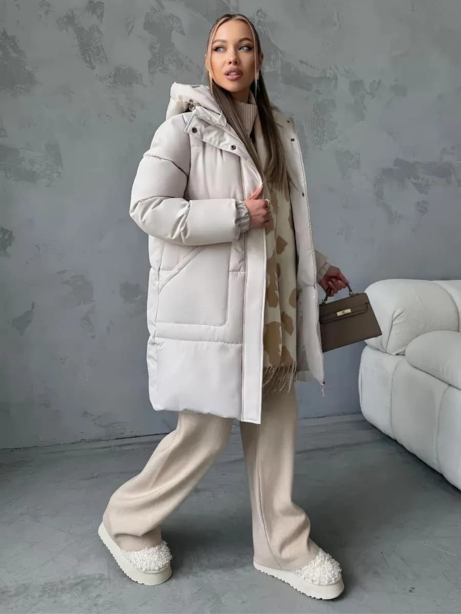 Пуховик женский зимний с поясом