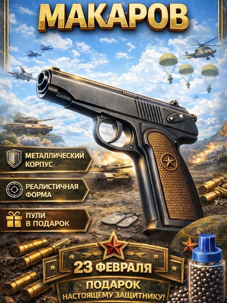Спринговый пистолет макарова утяжеленный ПМ детский