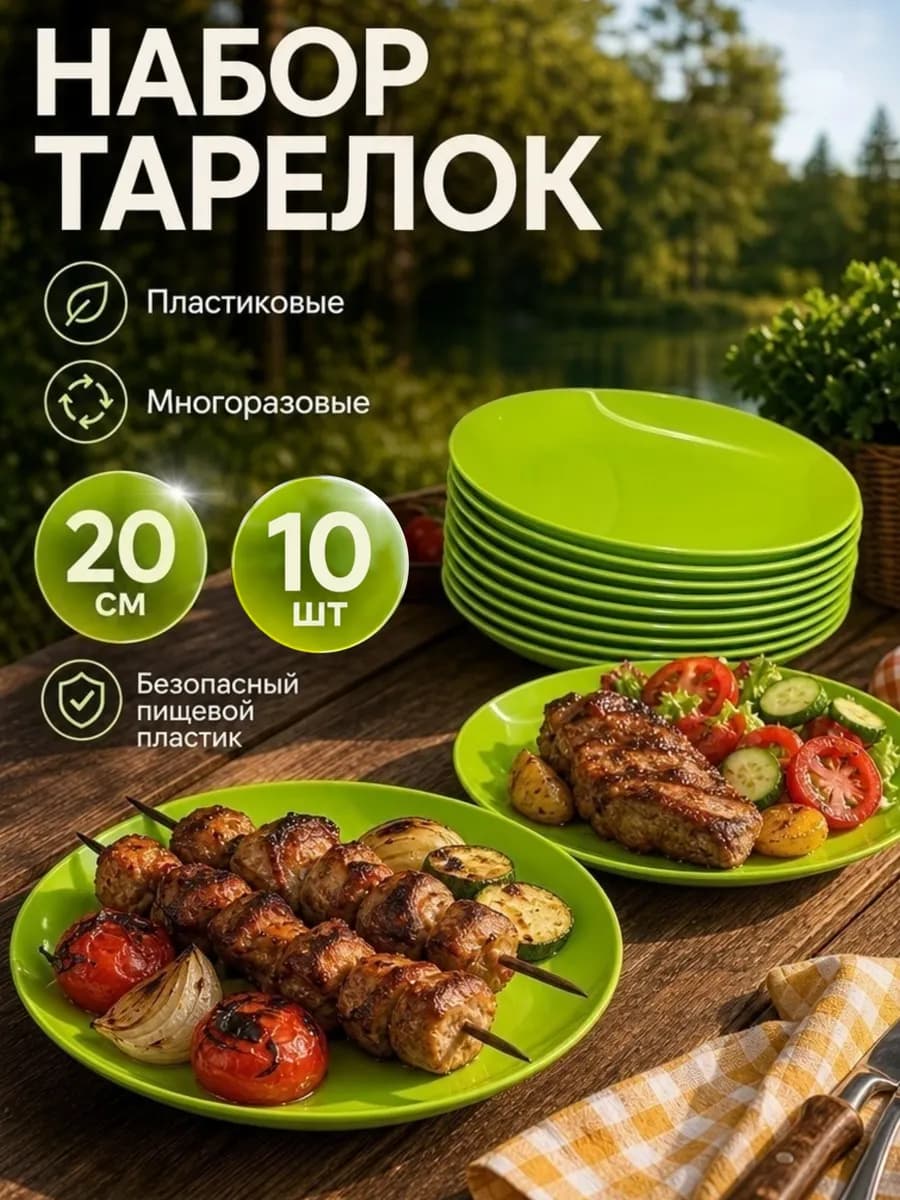 Тарелки пластиковые многоразовые 10шт