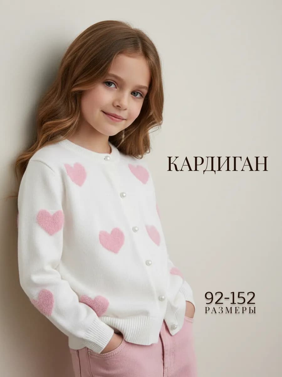 Кардиган вязаный на пуговицах белый для девочек