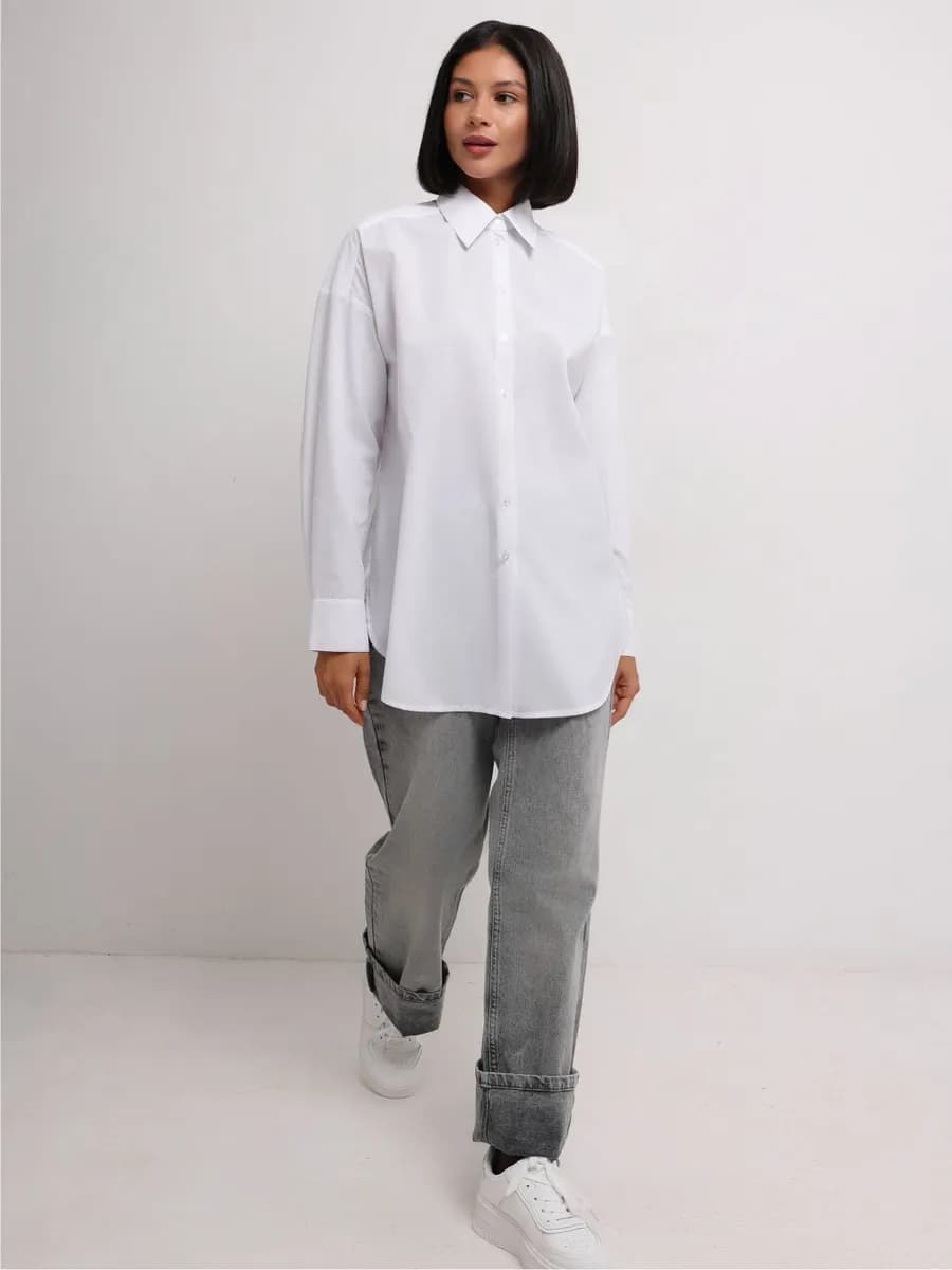 Белая рубашка оверсайз офисная и в школу блузка
