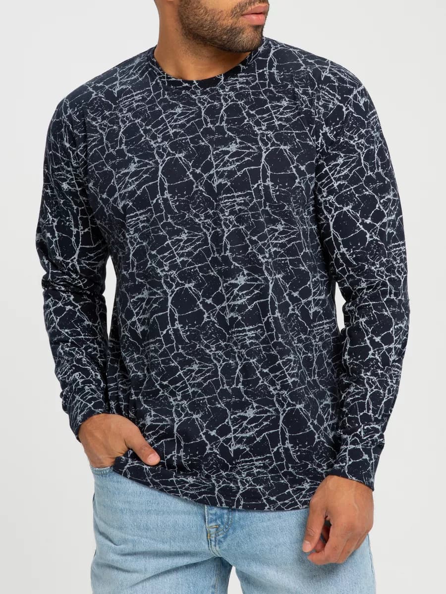 Лонгслив без начеса хлопок с принтом Узбекистан - фото 1