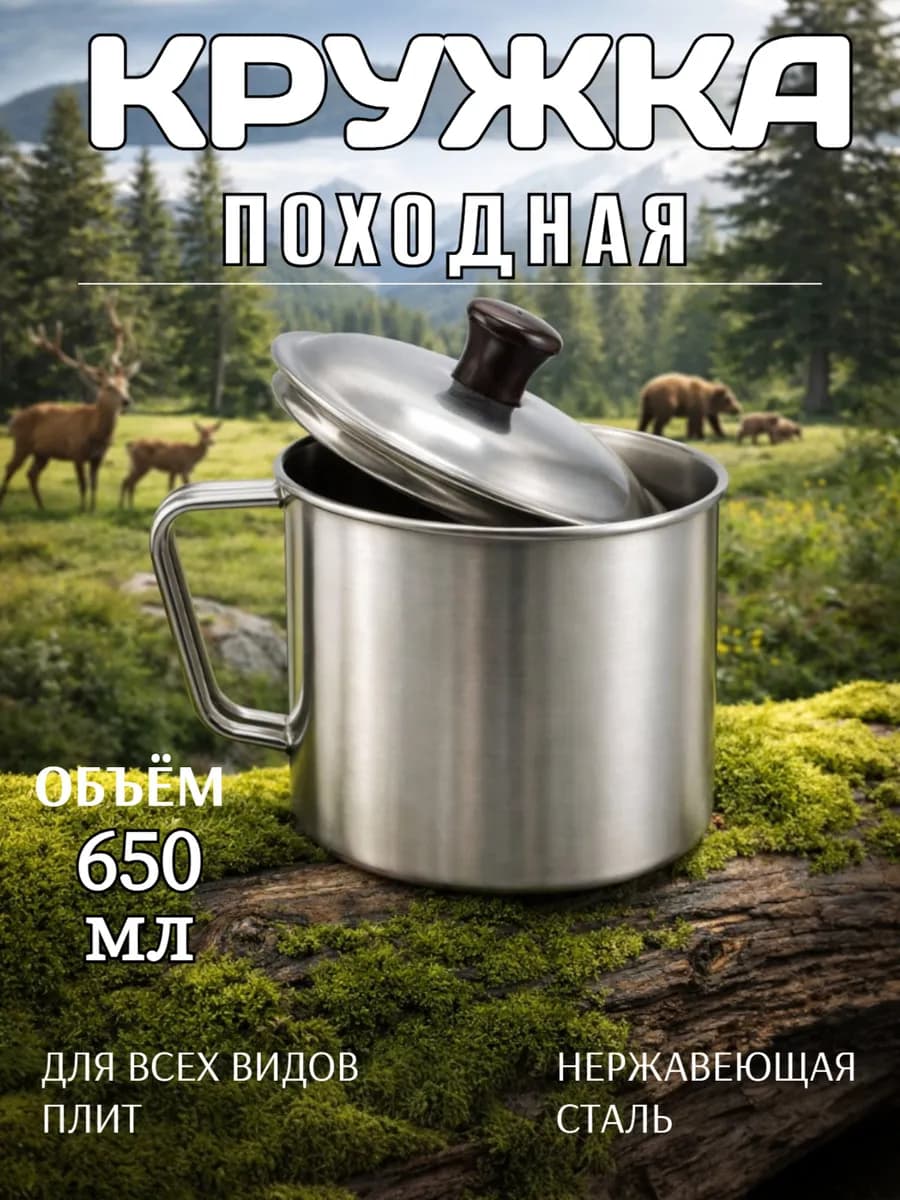 Кружка металлическая из нержавеющей стали с крышкой