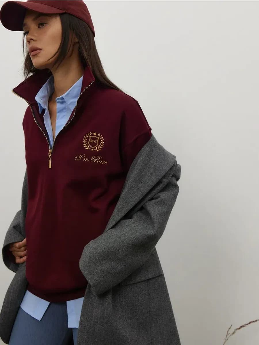 Свитшот поло на молнии оверсайз с вышивкой