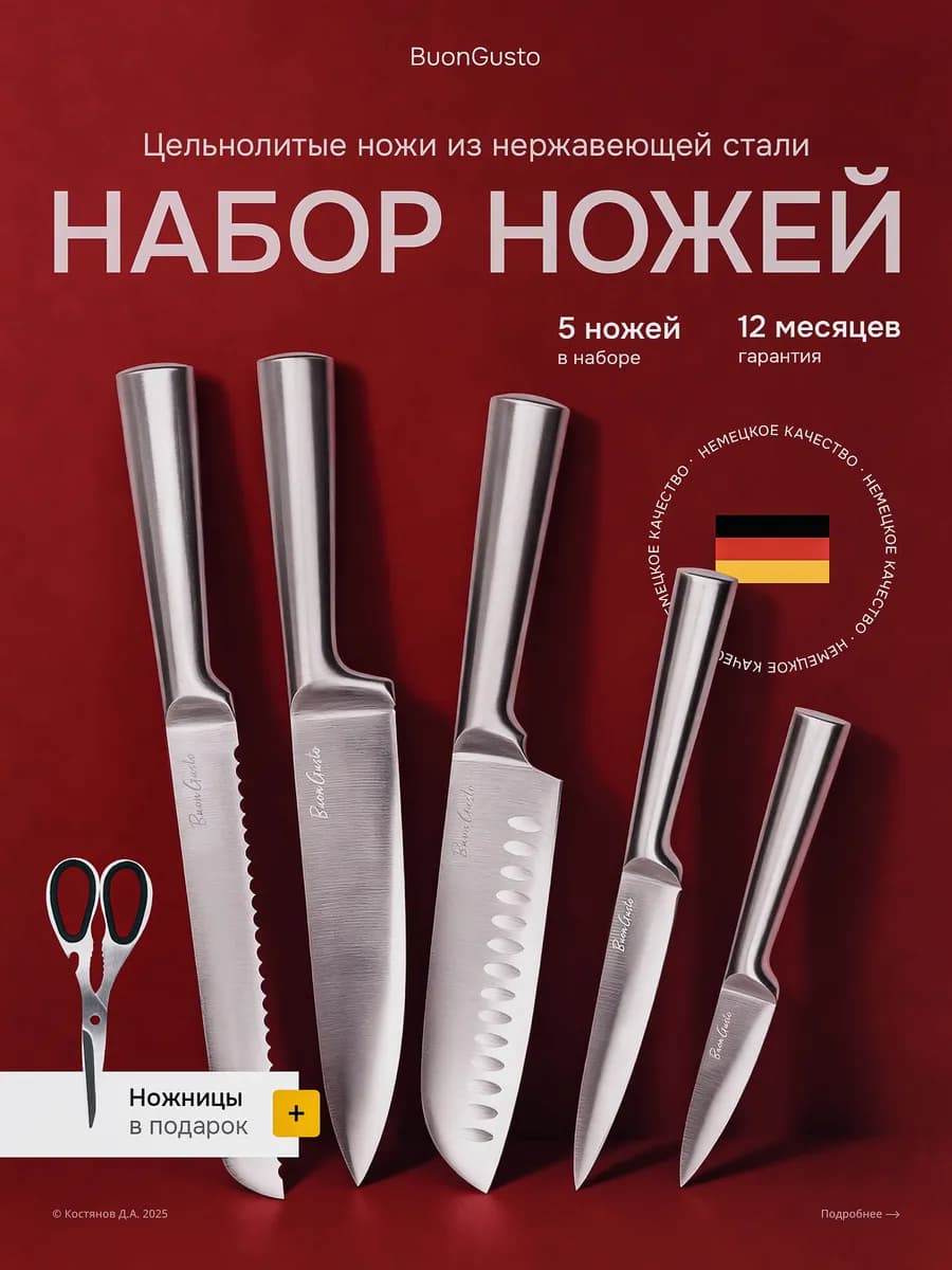 Кухонные ножи цельнолитые набор