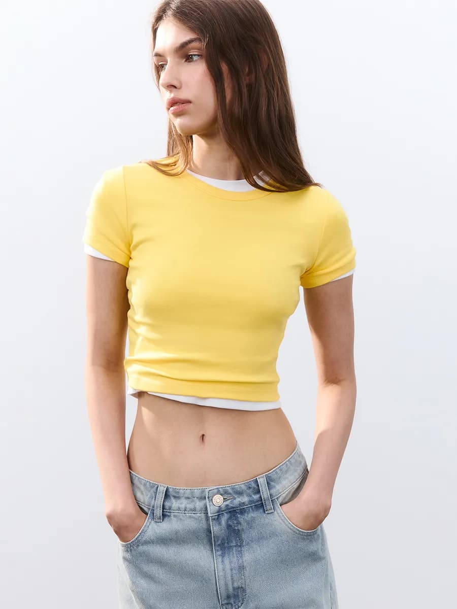 Футболка топ базовая с укороченными рукавами - фото 1