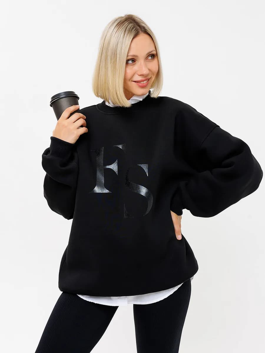 Свитшот женский оверсайз с начесом, толстовка без принта